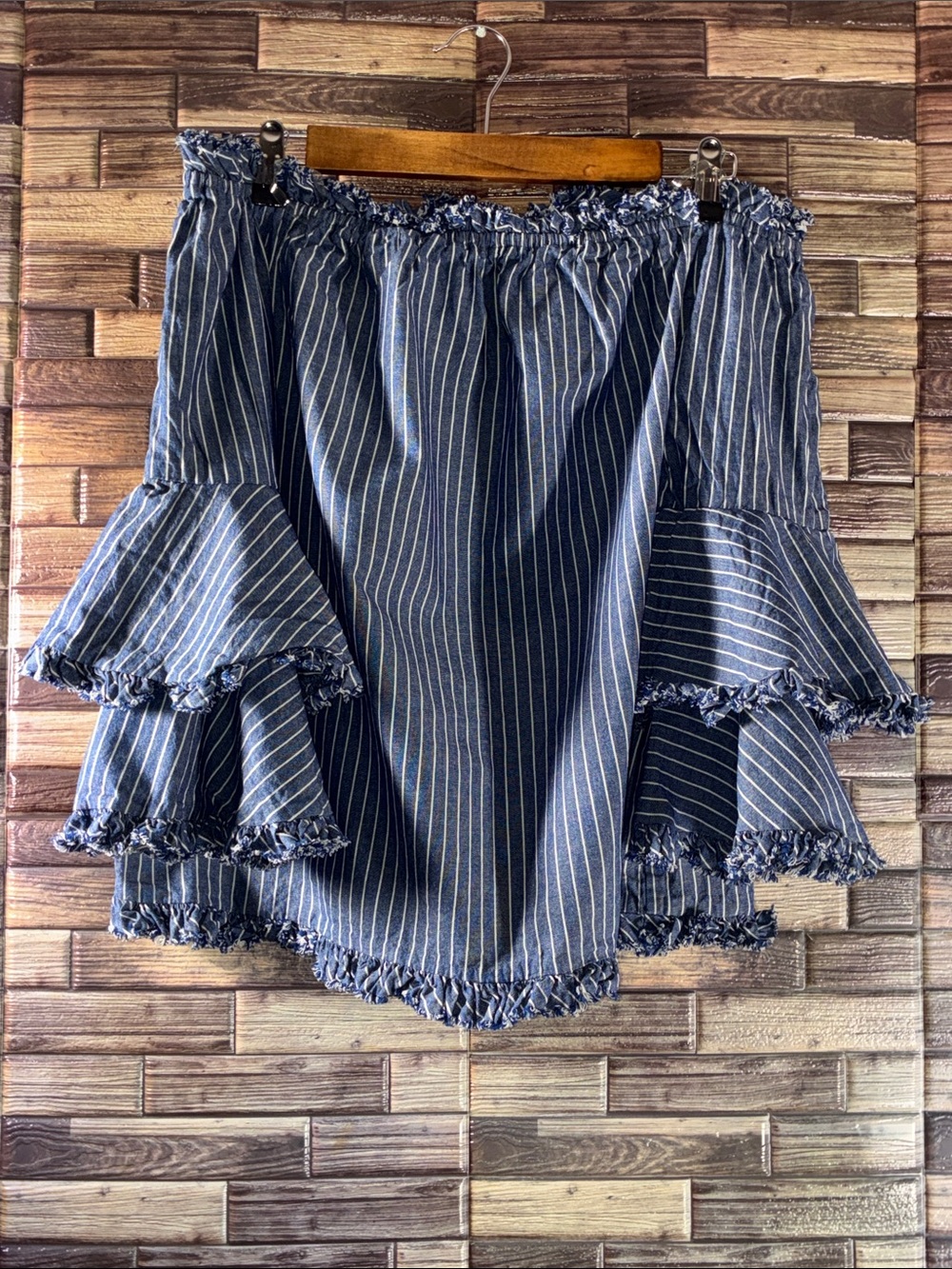 EUC Beige by Eci Stripe Bell Sleeve Blouse